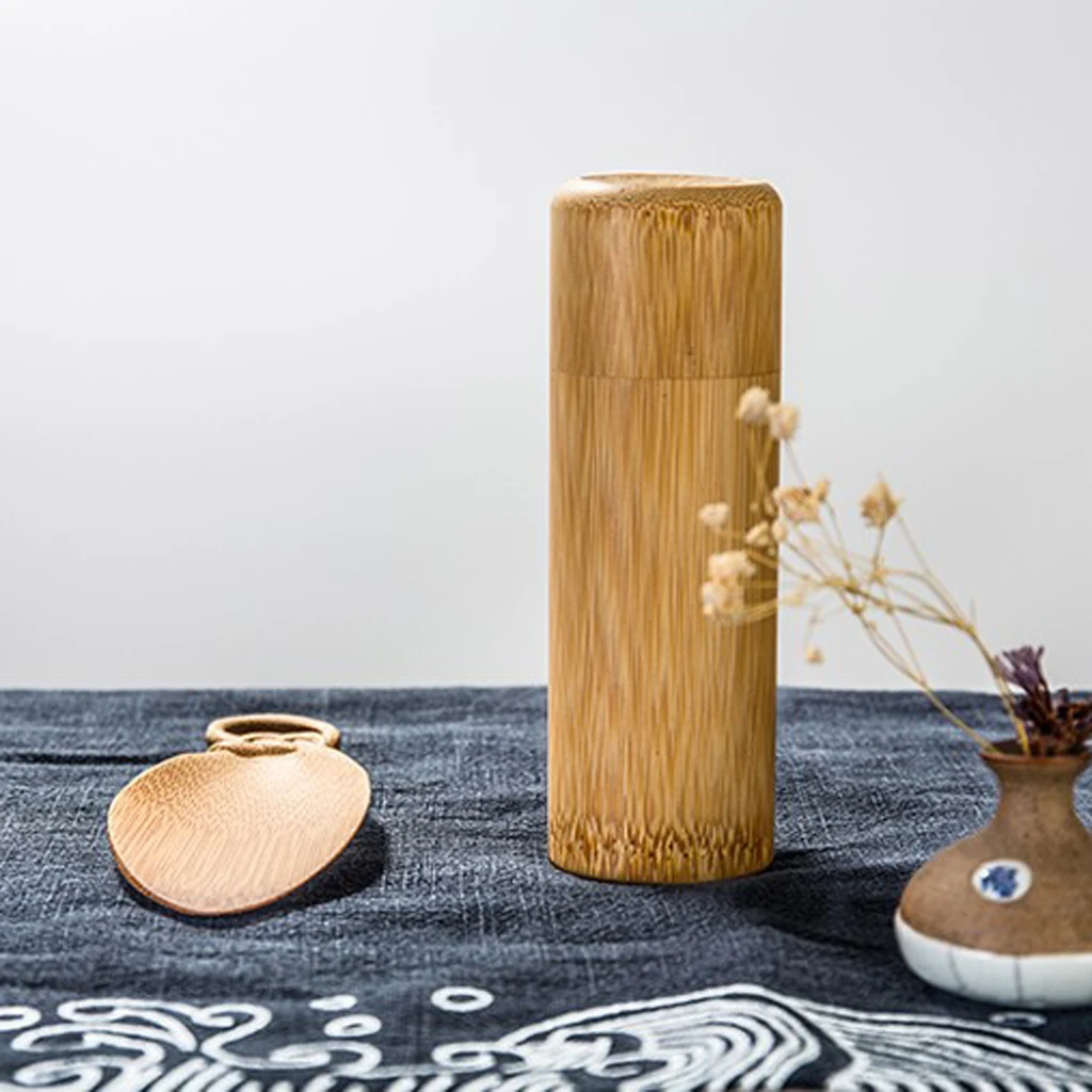 Vintage Round Bamboo Canister Storage Can for Sealed Tea Candy Dried Foods Jar Storage Home Kitchen Tools