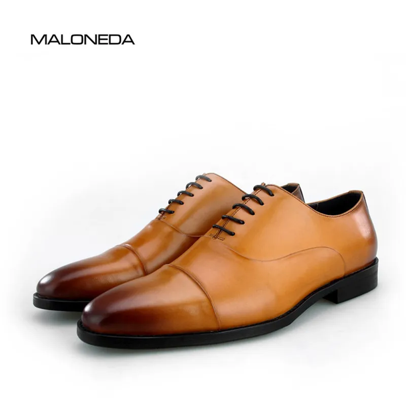 Vestir Negocios Maloneda Hecha Hombre naranja A Para Mano Planos De Negro Suela Marca Formal Cuero Moda Nueva Zapatos Goma qnH0qA