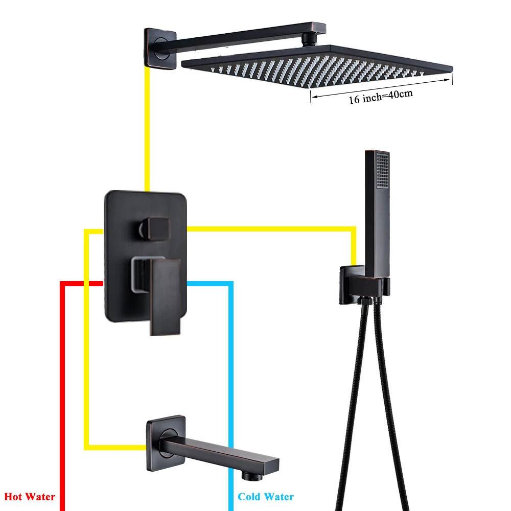 Смеситель для ванной комнаты черный бронзовый дождевой Душ Ванна кран настенный Ванна смеситель для душа кран для ванной душ набор для душа - Цвет: 16 inch shower Set