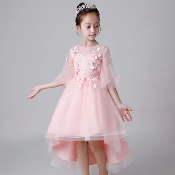 

Kids Girls Evening Birthday Party Prom Ball Gown Pink Lace Dress Children Baby Elegant Tail Piano Pageant Formal Dress Clothes