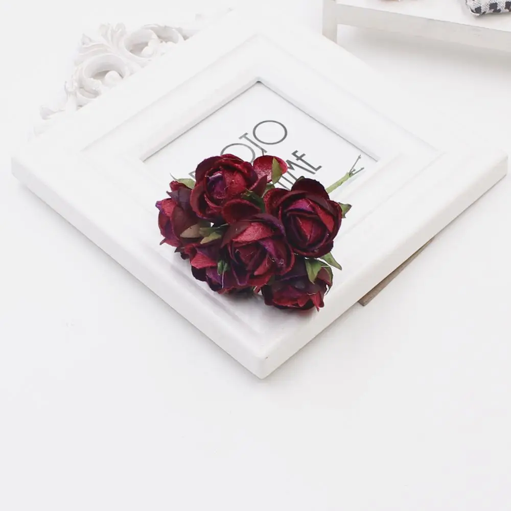 6 шт./Партия дешевые мини розовые шелковые искусственные цветы розы бумажные цветы украшение для скрапбукинга букет цветов DIY Weddi