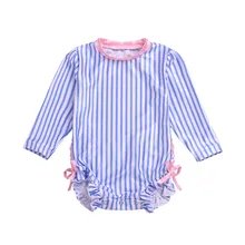 SAGACE/полосатый купальный костюм с длинными рукавами для девочек; цельный детский купальный костюм; солнцезащитный костюм для малышей