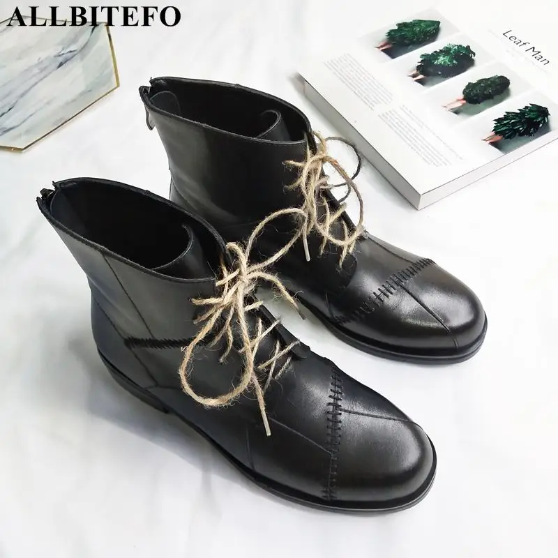

ALLBITEFO hot sale genuine leather comfortable low-heeled women martin boots winter ankle boots high quality women boots