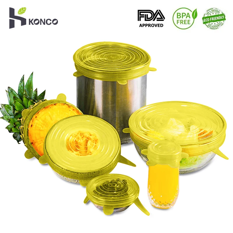

KONCO 6Pcs Silicone Stretch Lids Reusable Silicone Suction Lid-Bowl Pan Pot Lid Stopper Cover Kitchen Microware Bowl Sealer
