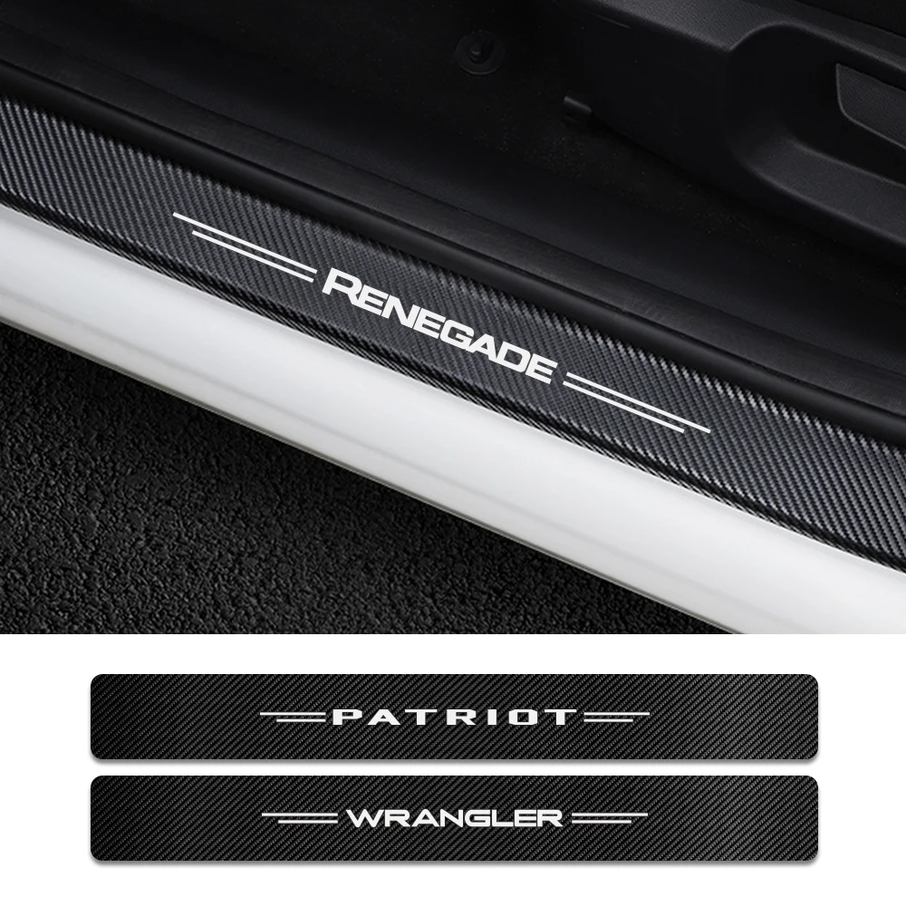 

4PCS Car Door Sill Cover Carbon Sticker For Jeep Renegade Wrangler JK TJ Rubicon Cherokee Patriot Trail Hawk Compass Accessories