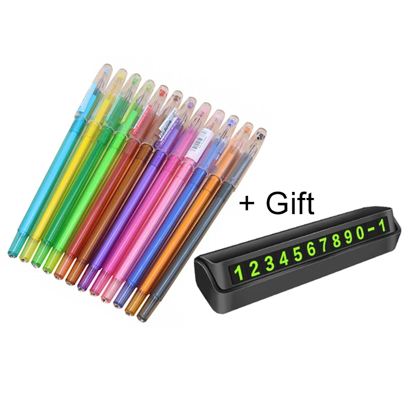 

12 pcs Twelve-color color gel pen plus 1 set of number plates Stationary set Adult child gift Double-sided self-adhesion