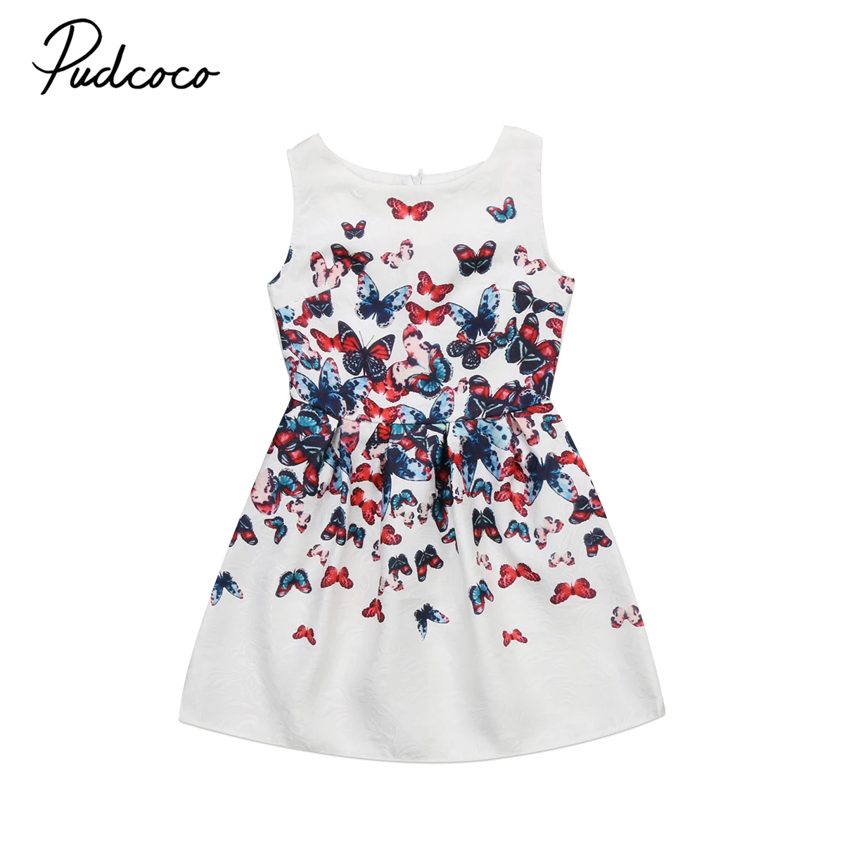 

Cute Kids Girls Dress Sleeveless Princess Floral Printing Summer Party Dress Zipper Sundress 5-12Y