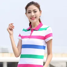 female Spring summer loaded new high-quality short-sleeved stripes Polo the woman Cotton Slim Lapel Casual Wear Shirt T009
