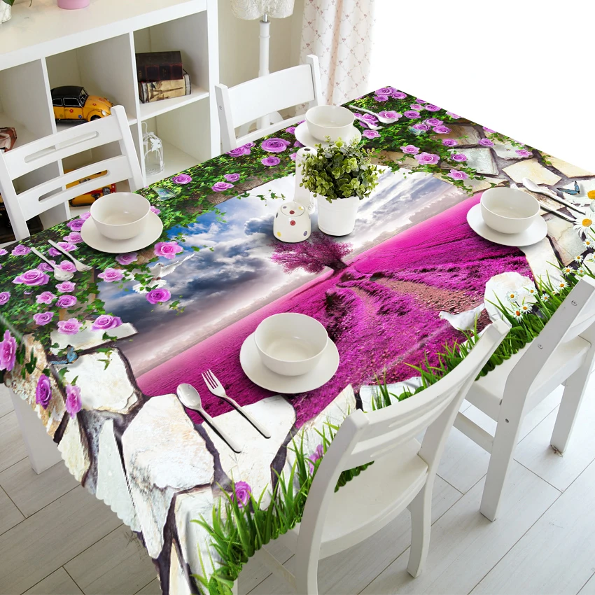 

Waterproof Tablecloth polyester Dinner Party Table Cloth Rectangular Round Table Cover Lavender Home Decorative Pillowcase