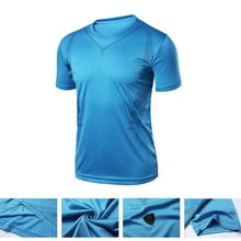 Горячее предложение! Распродажа! Для мужчин тренажерный зал T рубашка Спортивная одежда ткань отводящая влагу быстросохнущие спортивные t-shirtmale v-образным вырезом короткий рукав м