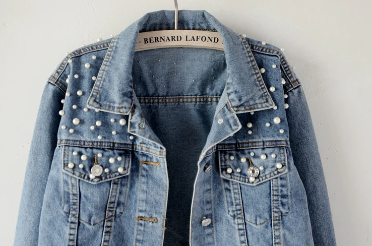 2018 Spring Women Basic Coats Women Denim Jacket Pearls Beading Kpop Jeans Coat Loose Long Sleeve Jackets 1667 2018 Spring Women Basic Coats Women Denim Jacket Pearls Beading Kpop Jeans Coat Loose Long Sleeve Jackets 1667
