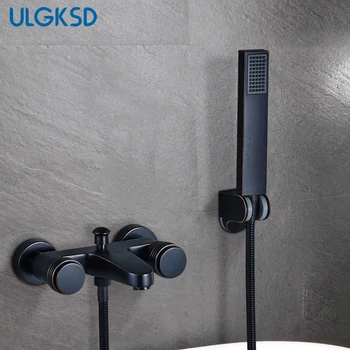 

ULGKSD Bathtub Faucet Metal Brass W/ Hand Shower Hot and Cold Water Mixer Tap Dual Handles Wall Mounted Para Bathroom Shower