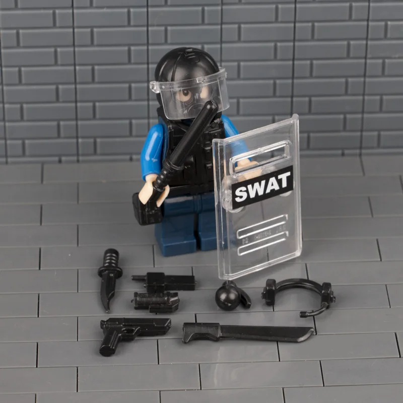 Город кирпичи полиция Военная группа захвата, оружие пакет оружия армии Солдат фигура Строительные блоки Подарочные игрушки для детей поле боя WW2 C055
