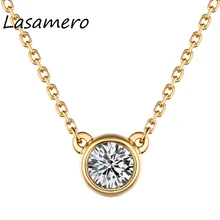 LASAMERO 18k Yellow Gold 0.5CT Round Cut Pave Set Natural Diamond Pendant Necklace Engagement Gemstone Pendant Jewelry