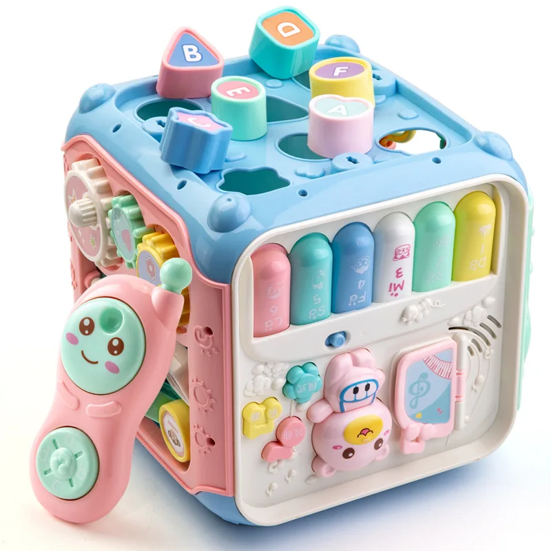  Multifunctional Musical Toys Toddler Baby Box Music Activity Cube Gear Clock Geometric Blocks Sorti