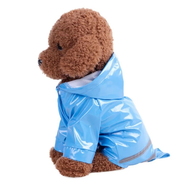 Водонепроницаемый дождевик для собак светоотражающая полоска Одежда для собак Блестящий дождевик для маленьких и средних щенков плащ с капюшоном