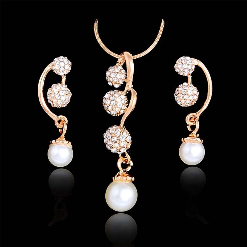 

H:HYDE Women Multi Crystal Balls Simulated Pearl Jewelry Set Necklace Earrings Wedding Party Costume African Beads Accessories