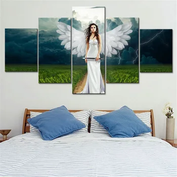 

Home Decoration HD Printed Paintings On Canvas Wall 5 PiecesSet Female Angel Modular Vintage Pictures Art For Living Room