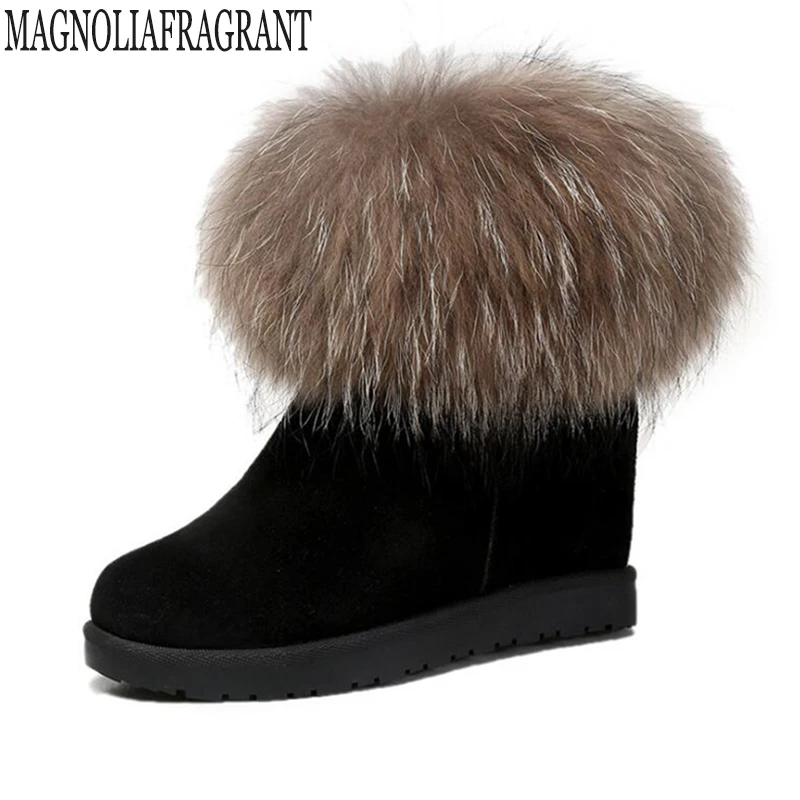 

women's winter snow boots ankle boots heels shoes women casual height increased shoes Fox fur Genuine Leather platform shoes k65