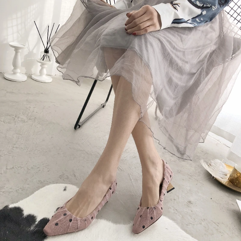 

custom made Wave-dot mesh, high-heeled high-heeled mouth crease design with sweet single shoes.