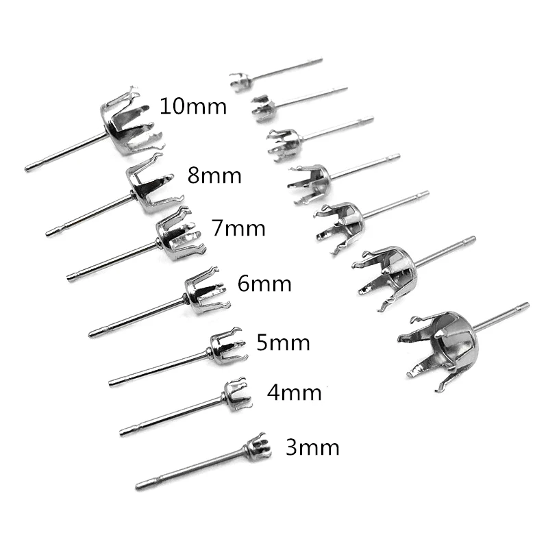 50 шт./лот,, серьги-гвоздики из нержавеющей стали с шестью челюстями и цирконием, серебряные серьги для рукоделия, аксессуары для изготовления ювелирных изделий