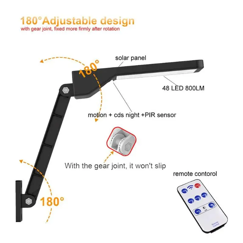 48 светодиодов пульт дистанционного управления на солнечной батарее свет PIR датчик движения IP65 открытый настенный светильник