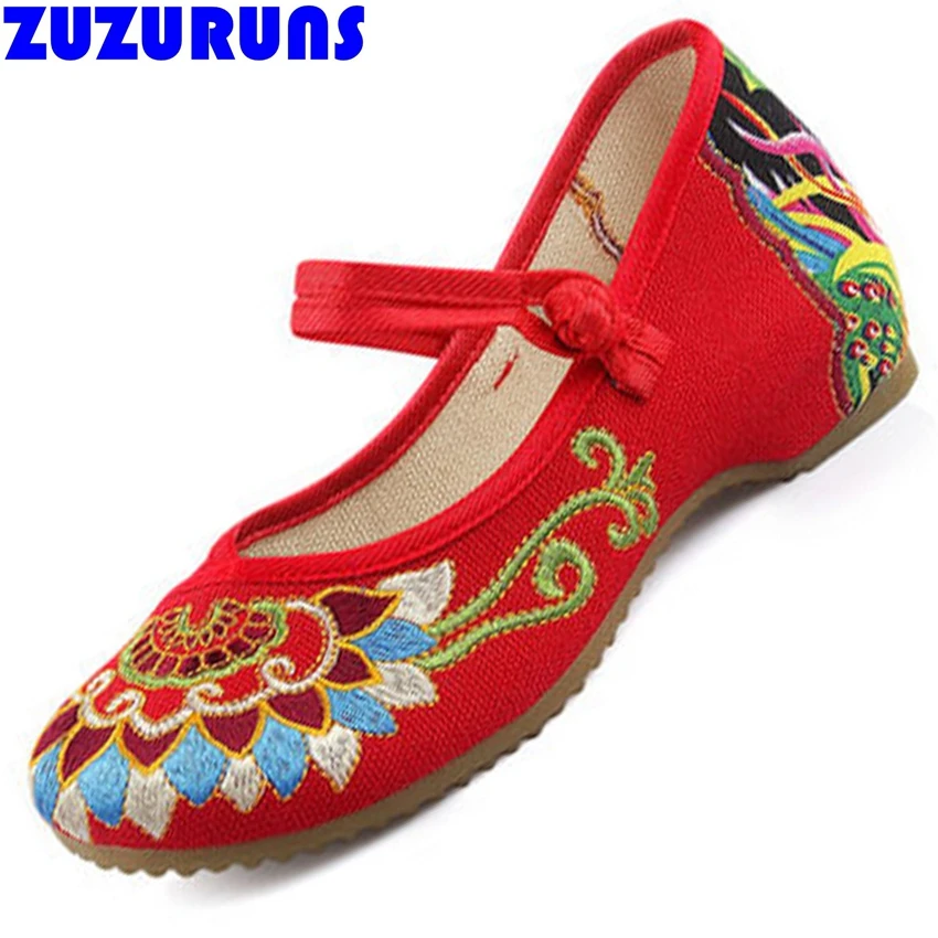 women floral folk dance shoes embroidered flower wedge heel ladies