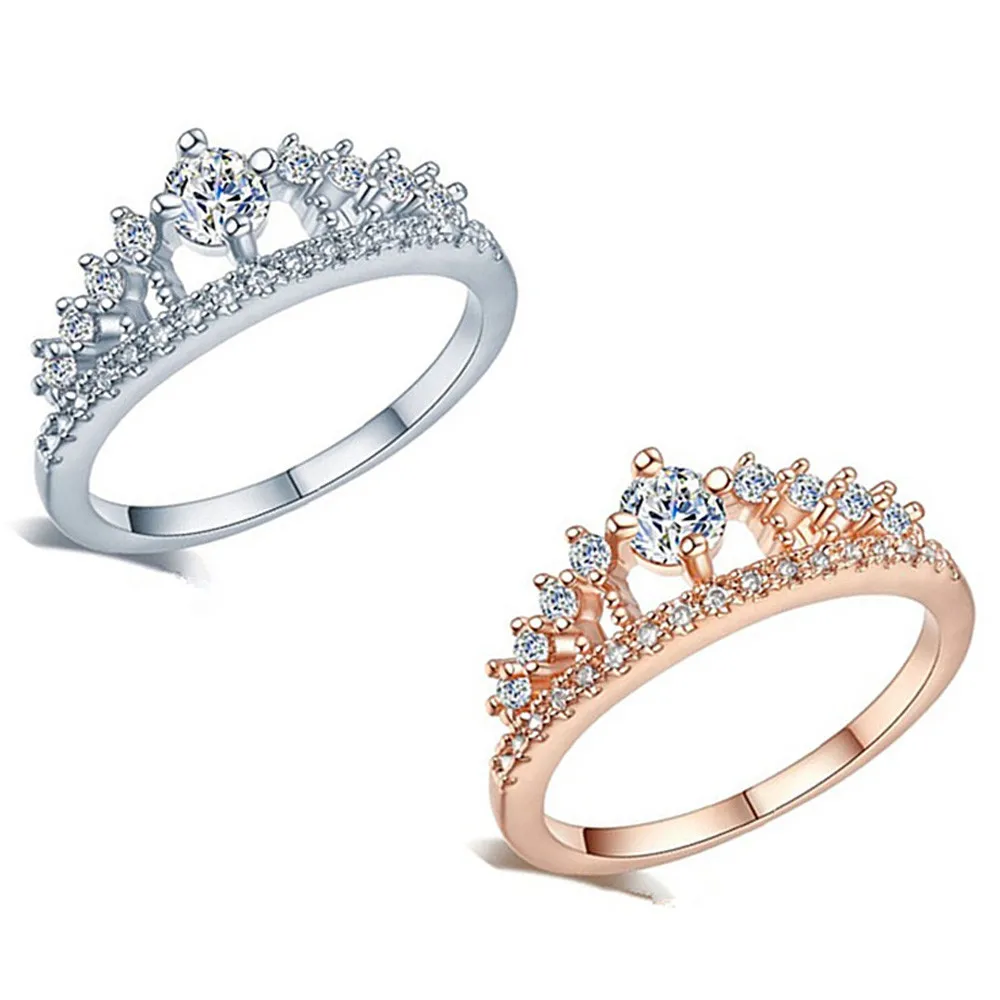 Новое модное женское свадебное Золотое кольцо с милой короной, женское Кристальное кольцо принцессы, ювелирное изделие из нержавеющей стали, Прямая поставка