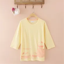 Fresh sweet cartoon three quarter sleeve top lounge sleepwear upperwear women’s thin