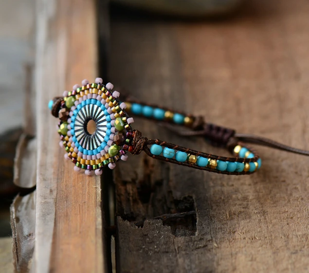 Модные бисер Boho браслет Для женщин камни Плетеный, с бусинами Обёрточная Бумага браслет Уникальный ручной Дружба brcelets Для женщин
