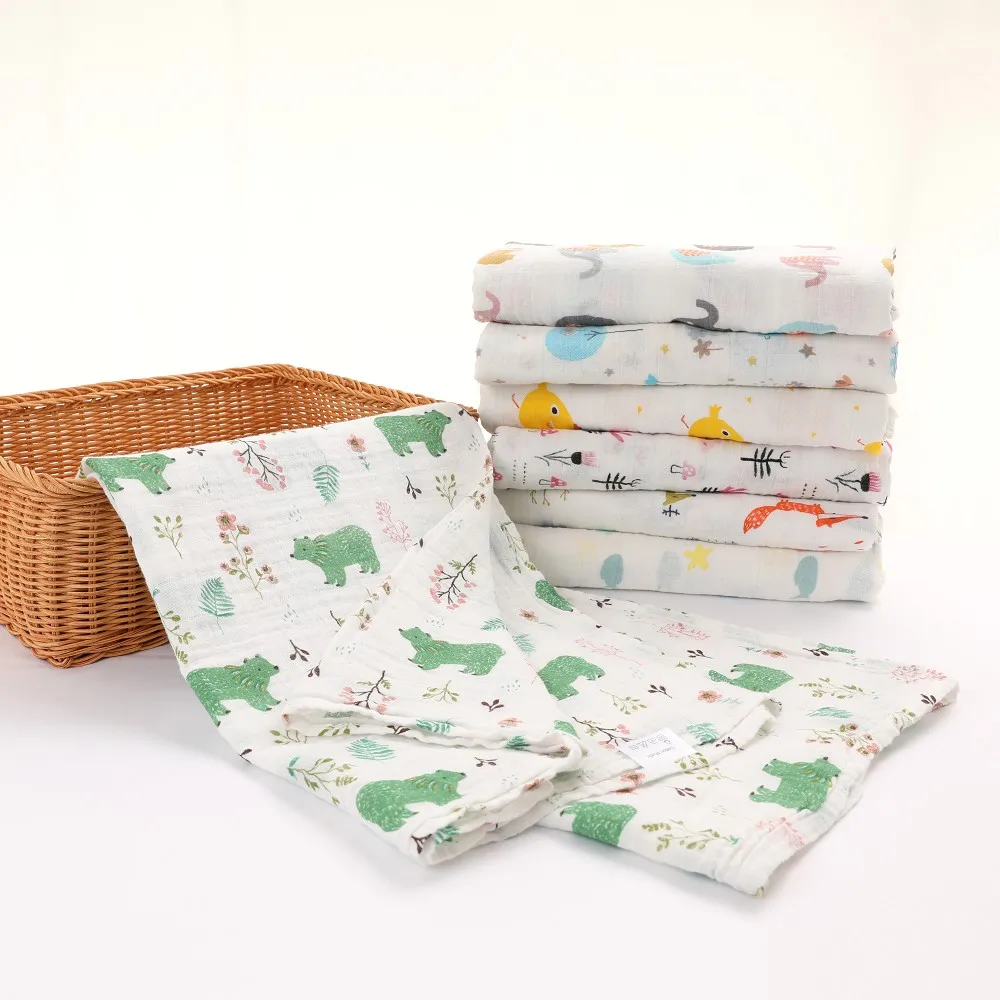

Muselina 100% algodón bebé Swaddles suave recién nacido mantas de baño de gasa para bebé saco de dormir funda para cochecito