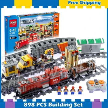 

898pcs City Trains Motorized Remote Control Red Cargo Train 02039 Model Building Blocks Children Gifts sets Compatible With