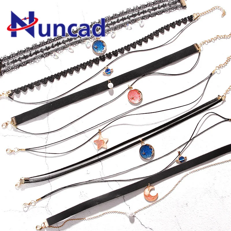 

Universe Starry Sky Chokers Necklaces Multi-layer Collar Balck Lace Necklace Concise Short Clavicle Chain Sexy Women Necklace