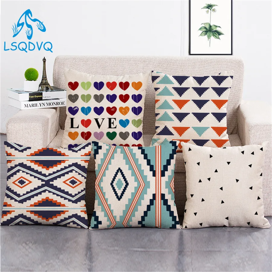 

Decorative Throw Pillow Case Geometric Geometry Square Cotton Linen Cushion Cover Decoration For Sofa Home Car Chair Almofadas