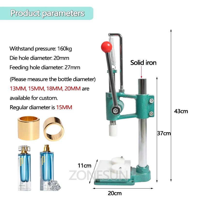 ZONESUN Машина Для Укупоривания стеклянных флаконов духов опрессовочная машина для парфюмерных колец