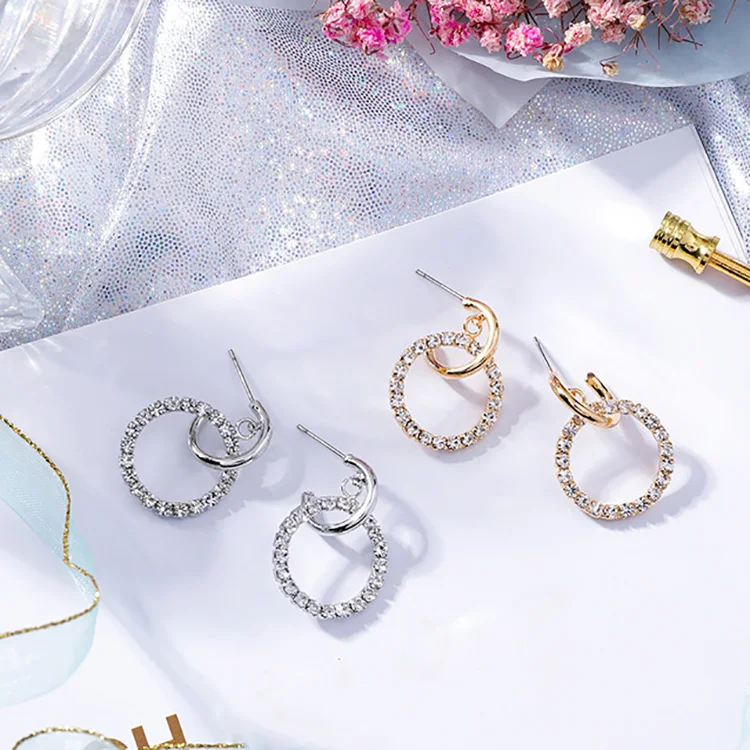 

2019 Luxury New Full Cubic Zirconia Rhinestone Sweet Circle Fashion Women Drop Earrings Cute Round Elegant Pendientes Jewelry