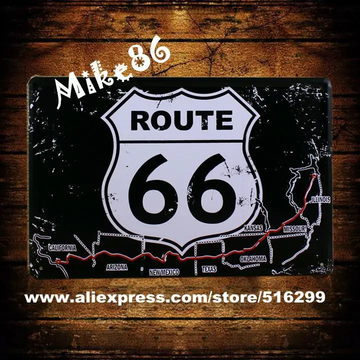 [ Mike86 ] Black Style Route 66 Metal Plaque House Tin Signs Wall Decor Painting Mix Items 20*30 CM A-817