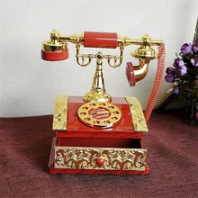 HAOCHU European Old Fashioned Telephone Model Music Box Clockwork Rotary Phonograph Nostalgia Crafts Gifts Home Decoration