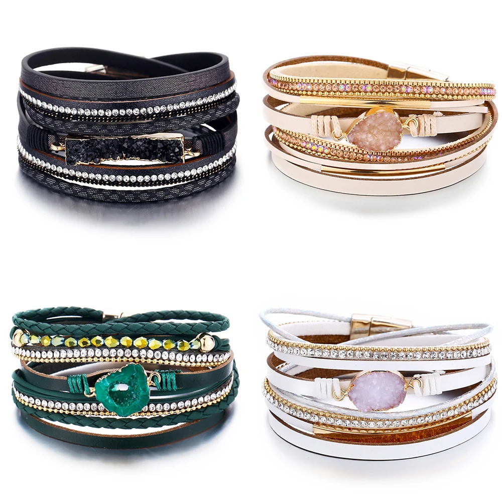 Fashion Stone Bracelet & Bangle Leather Bracelets For Women Boho Multiple Layers Wristband Bracelets Charm 2019 New Jewelry