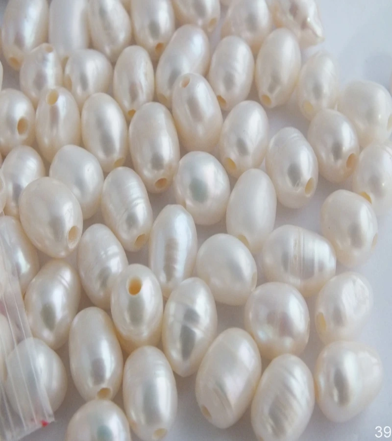

Free ship!! A-5730 100pcs/lot 11-12mm 2mm Hole White FRESHWATER PEARL Rice Loose Bead