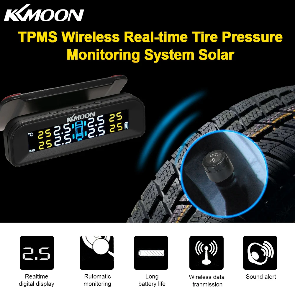 Автомобильная система контроля давления в шинах TPMS солнечная зарядка цифровой