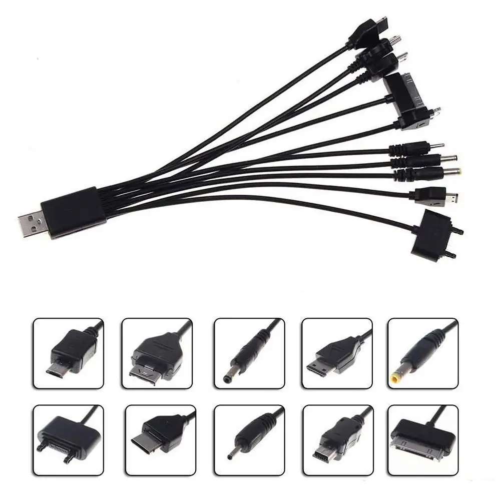 2019 Multi Line Pin Charger 10 in 1 Universal USB Cable Phone Mobiles Adapter Lead in Data