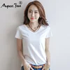 2022 Spring Summer Women Cotton T-shirt Black V-Neck Short Sleeve Female Tee Slim White T-Shirt Casual Solid Lady Tshirt Tops ► Photo 3/6