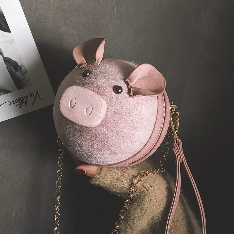 

Cute Pig Bag Pu Round Tote Bag For Women Chain Shoulder Bag Crossbdoy Mini Purse Ladies Flap Casual Handbag Designer Bags