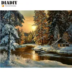 DIY алмазов картина вышивки крестом Зимний закат пейзаж площадь горный хрусталь мозаичная картина 5D Алмазная вышивка снег дерево значок