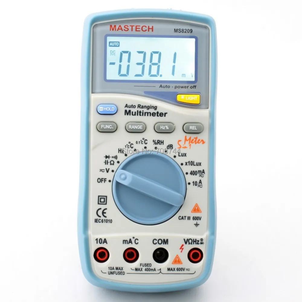 

Sound Level Light Humidity Temperature Frequency Meter 5 in1 Autorange Environmental Monitoring MS8209 Digital Multimeter