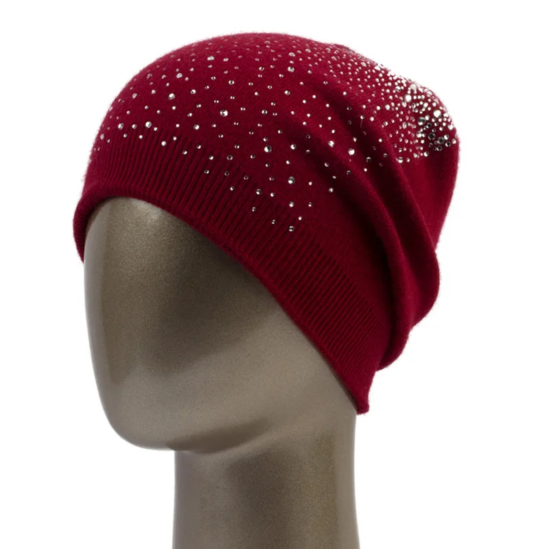 Geebro женская шапка Зимняя Вязаная кашемировая громоздкая шапочка для женщин женская мягкая шапка со стразами балавака Skullies& Beanies - Цвет: Red