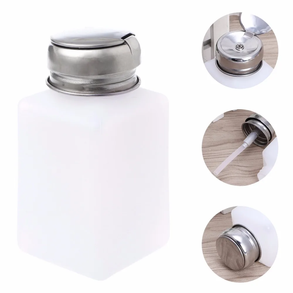 200ml Nail Polish Makeup Remover Push Down Metal Lid Pump Dispenser Bottle For Alcohol Polish