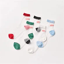 Unique Summer Women Transparent Socks Harajuku Stretch Band Aid OK Crystal Sock Lace Silk Art Short Socks Five Colors