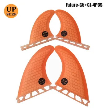 

Future G5+GL surfboard fin quad fin set fiberglass honeycomb fin orange blue